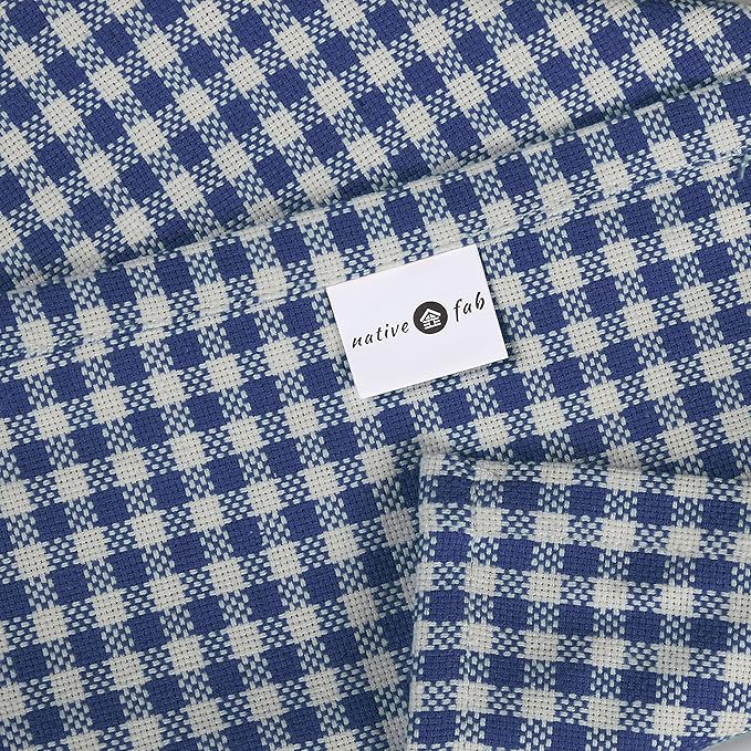 Native Fab Gingham Cloth Napkins 16x16 inches, 100% Cotton Dinner Napkins with Checks, Set of 12, Machine Washable Cloth Napkins, Soft Breathable Absorbent, Blue White