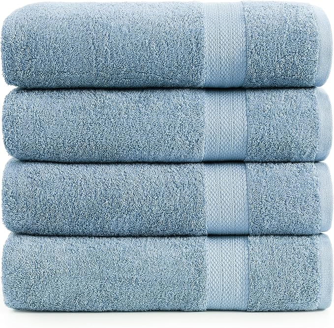 LANE LINEN 100% Ring Spun Cotton 4 Pack Bath Towels (28"x54") - Home Essentials Bathroom Towels Set - Quick Dry, Super Soft & Absorbent Bath Towels - Machine Wash in Cold Water - Cerulean Blue