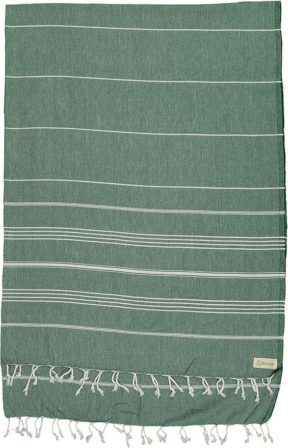 Bersuse Towels Anatolia XL Beach Blanket Throw Blanket Turkish Towel 100% Cotton Extra-Large Quick-Dry Lightweight Premium Peshtemal Towel - 61x82 Inches, Forest Green (Set of 6)