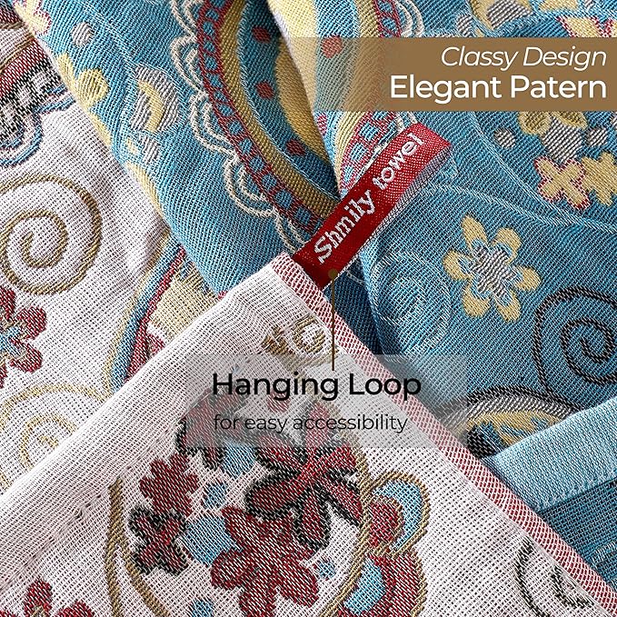Kitchen Dish Towels for Drying 100% Cotton,Ultra Absorbent Quick Drying Thick Reusable Cleaning Decorative Tea Towels with Hanging Loop,Reversible Boho Pretty Hand Towels,Floral,4 Pack