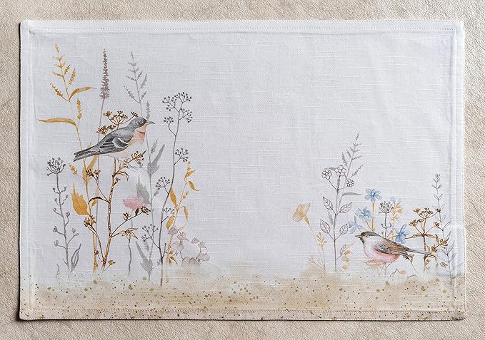 Maison d' Hermine Placemats Set of 4 100% Cotton Washable Cloth Place Mats Reusable Table Mats for Kitchen Dining Wedding Gifts for Mothers Day Spring/Summer (Meadow Florals - Beige, 13" x 19")