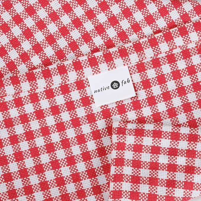 Native Fab Gingham Cloth Napkins - Set of 4 - Mini Check Plaid - 100% Cotton - 16x16 inches - Soft Comfortable Absorbent - Premium Hotel Quality - Easy Care, Washable, Wedding, Everyday Use - Red