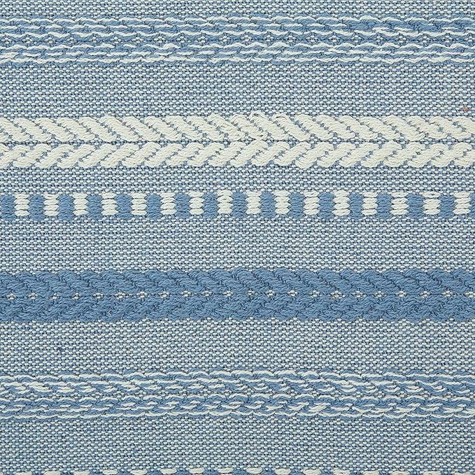 DII Farmhouse Braided Stripe Table Runner Collection, 15x72 (15x77, Fringe Included), Stonewash Blue