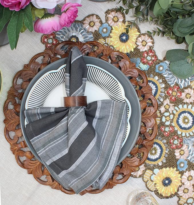 COTTON CRAFT Cloth Napkin - Set of 12 Pure Cotton Slub Woven Dinner Napkins - Thick Durable Absorbent Washable Reusable Napkin - Everyday Lunch Brunch Party Holiday Table Gift - 18x18 - Grey Stripe