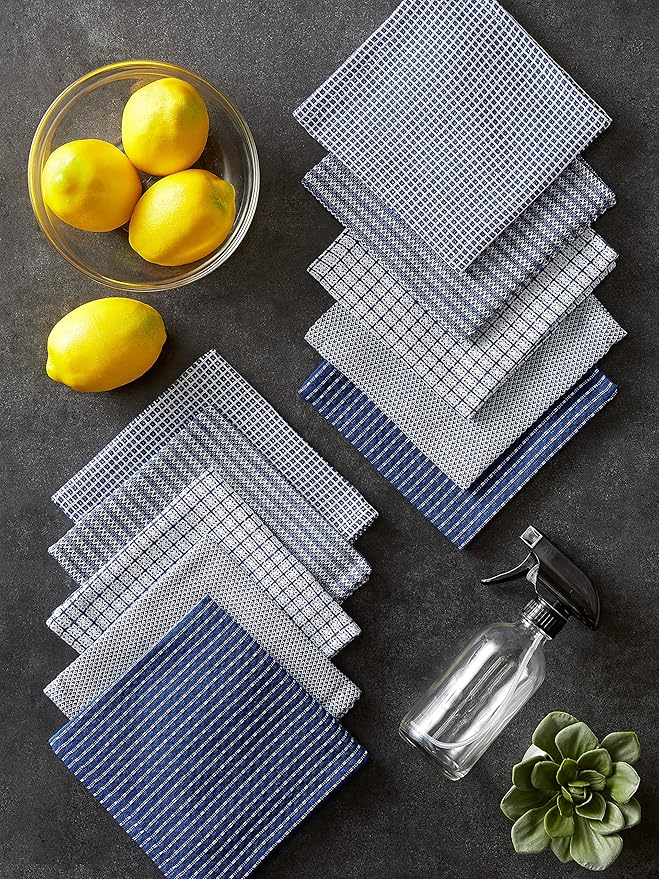 DII Ultra Absorbent, Everyday Cotton Kitchen Towels, Dishcloth Set, Assorted Blue, 5 Piece