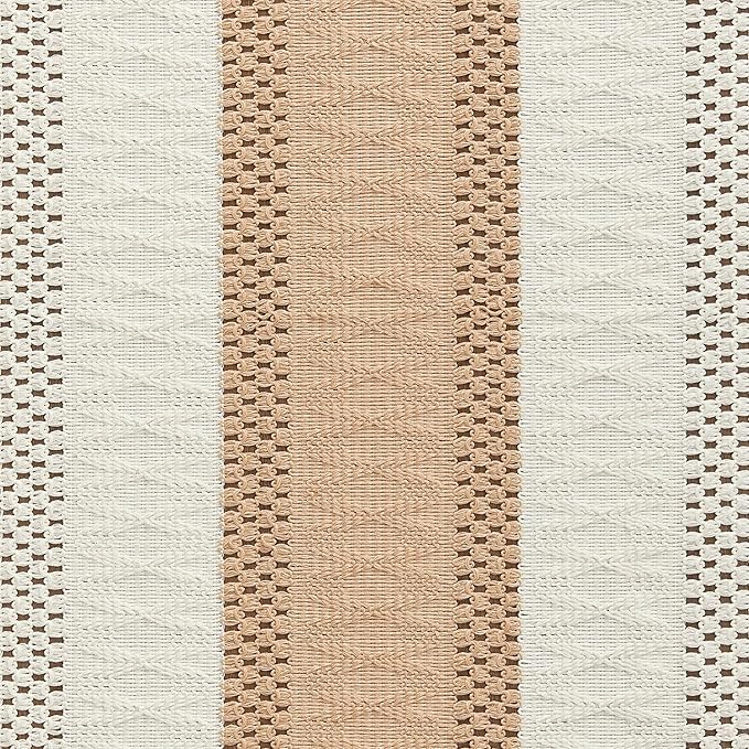 ZeeMart Macrame Style Bicolor Stitching Table Runner, 14 x 90 Inch Beige/Ivory, Boho Light Tan Table Runners 90 Inches Long, Farmhouse Woven Home Decor ﻿