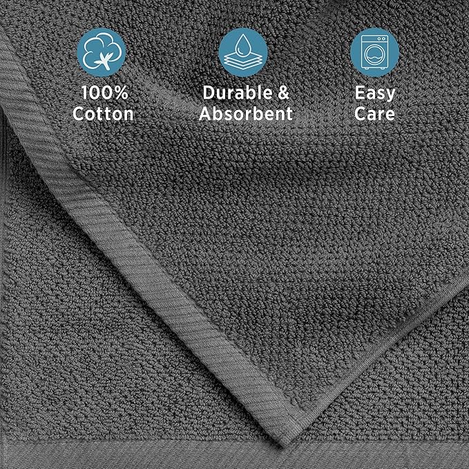 Welhome Franklin Premium 6 Pack Hand Towels Popcorn Textured Charcoal Bathroom Towels Hotel & Spa Towels for Bathroom Soft & Absorbent 600 GSM 100% Cotton Hand Towels