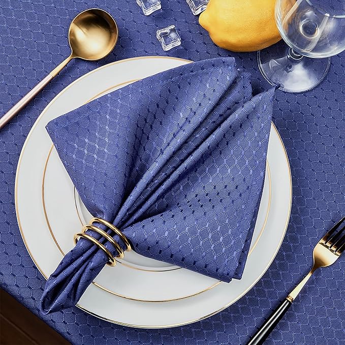 Cloth Napkins Set of 8 – Square 17x17 Inch Jacquard Fabric Polyester Washable Reusable Cloth Napkins for Kitchen Dinner Dining Restaurants Wedding Party Banquet Table (Navy Blue)