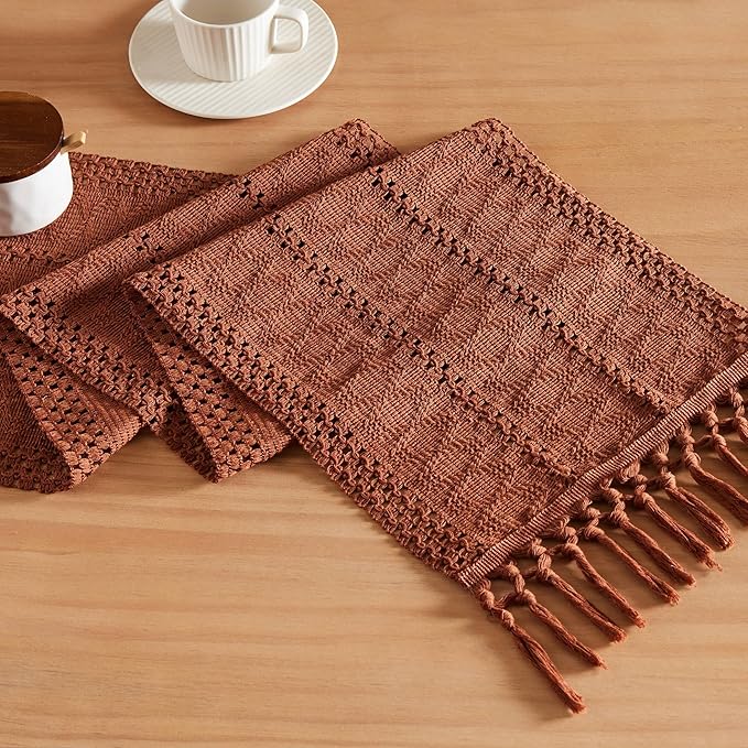 ZeeMart Macrame Style Boho Table Runner, Terracotta Table Runners 90 Inches Long, Farmhouse Woven Home Decor, 12x90 Inch, Terracotta