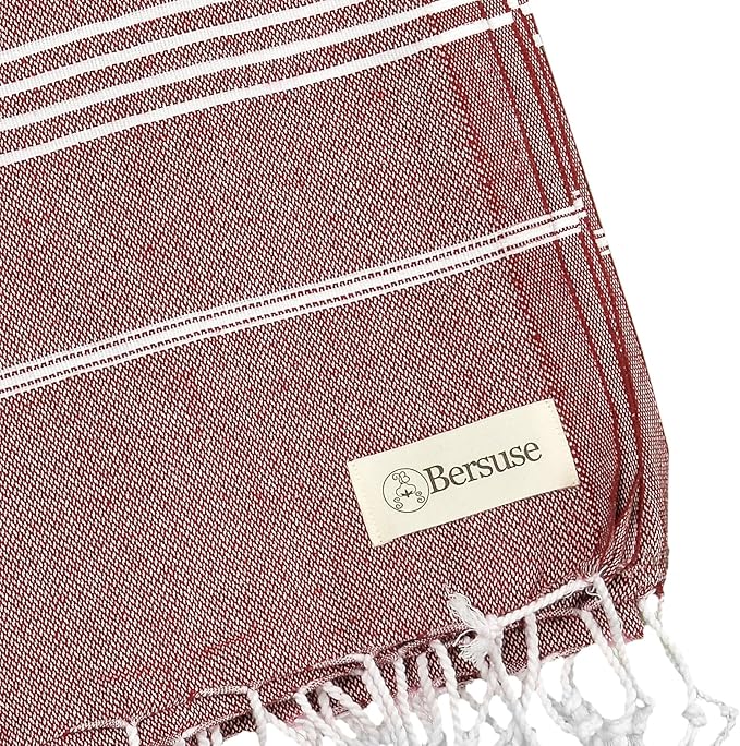 Bersuse Towels Anatolia XL Beach Blanket Throw Blanket Turkish Towel 100% Cotton Extra-Large Quick-Dry Lightweight Premium Peshtemal Towel - 61x82 Inches, Burgundy (Set of 6)