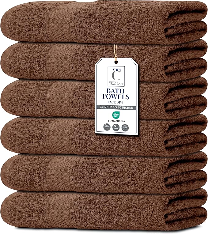 Large Bath Towel, Acorn Cotton Terry Towels for Bathroom, Towel Set - Quick Dry - Highly Absorbent - 24 x 50 Pack of 6 for Shower - Spa - Gym - Hand Towel for Daily Use - Acorn