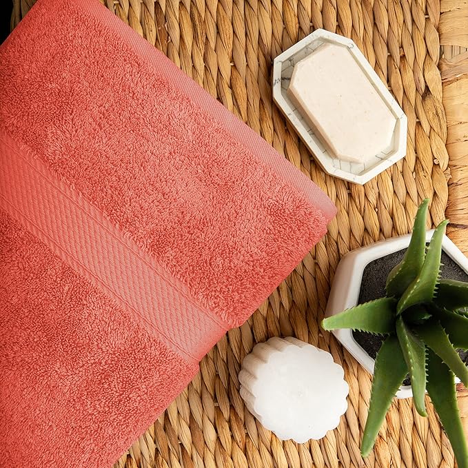SUPERIOR Egyptian Cotton Pile 10 Piece Towel Set, Includes 2 Bath, 4 Hand, 4 Face Towels/Washcloths, Ultra Soft Luxury Towels, Thick Plush Essentials, Guest Bath, Spa, Hotel Bathroom, Coral