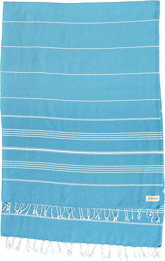 Bersuse Towels Anatolia XL Beach Blanket Throw Blanket Turkish Towel 100% Cotton Extra-Large Quick-Dry Lightweight Premium Peshtemal Towel - 61x82 Inches, Sea Blue (Set of 6)