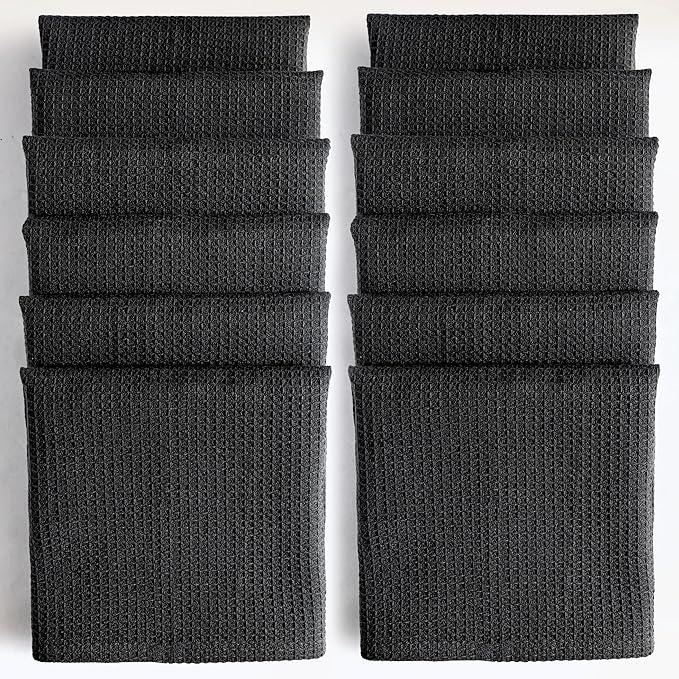 Dark Gray Cotton Cleaning Rags For Housekeeping - Trapos Paños De Limpieza Reutilizables - Kitchen Bar Shop Towel Dish Mop Wash Cloth For House - Reusable Washable Absorbent - 13"x13" 12 Pack