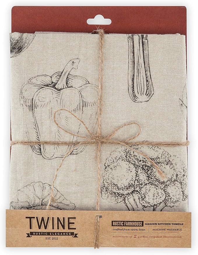 Rustic Farmhouse Linen Garden Kitchen Towel Set by Twine