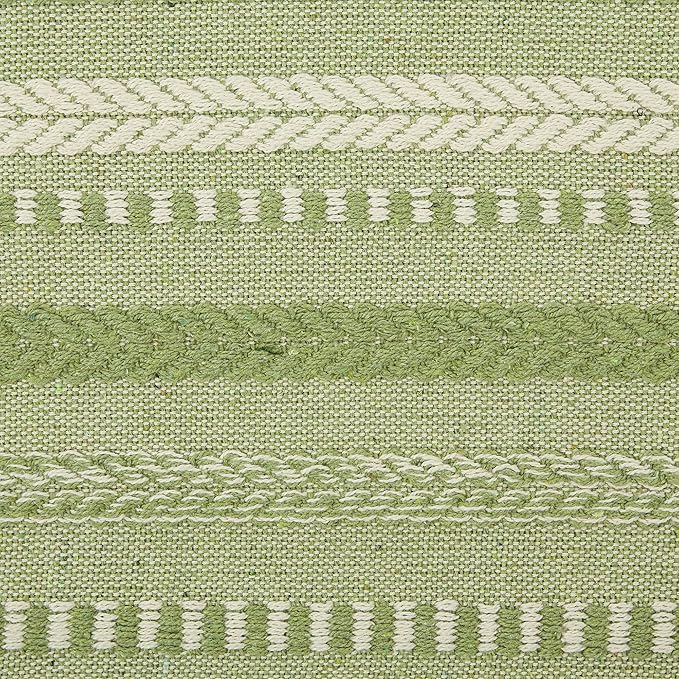 DII Farmhouse Braided Stripe Table Runner Collection, 15x72 (15x77, Fringe Included), Antique Green