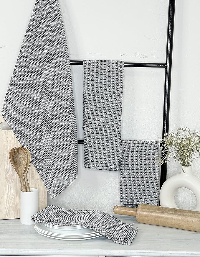 Chardin home Recycled Cotton Waffle Kitchen Towels Set, Black & White | 18x28 Inch Kitchen/Dish Cloths Set of 6 |Super Absorbent Reusable Hand and countertop Towels Ultra Soft Tea Towels