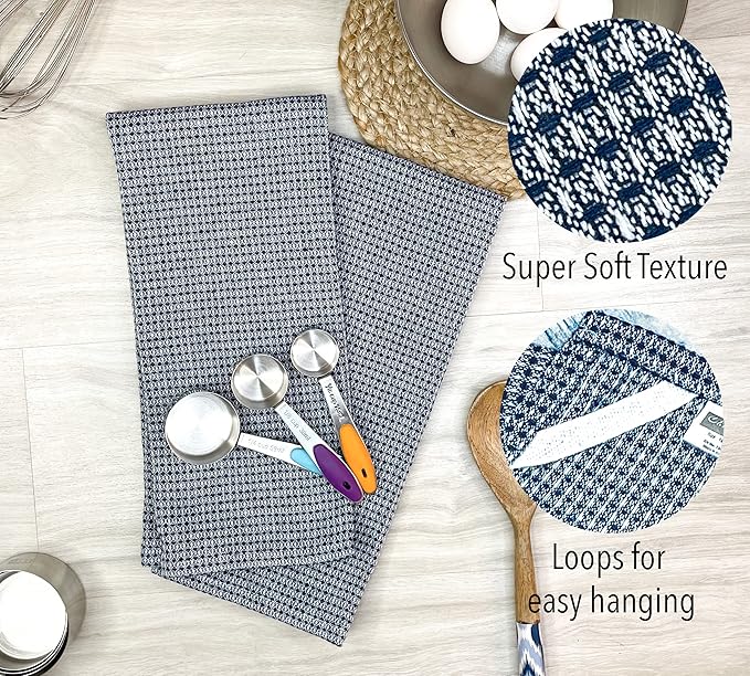 Chardin home Ecofriendly Upcycled Cotton Waffle Kitchen Towels Set, Navy Blue & White | 18x28 Inch Large Dish Cloths Set of 6 |Super Absorbent Reusable Ultra Soft Hand and countertop Tea Towels