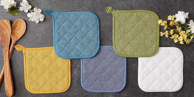 DII Basic Terry Collection Quilted 100% Cotton, Potholder, Stonewash Blue, 3 Piece