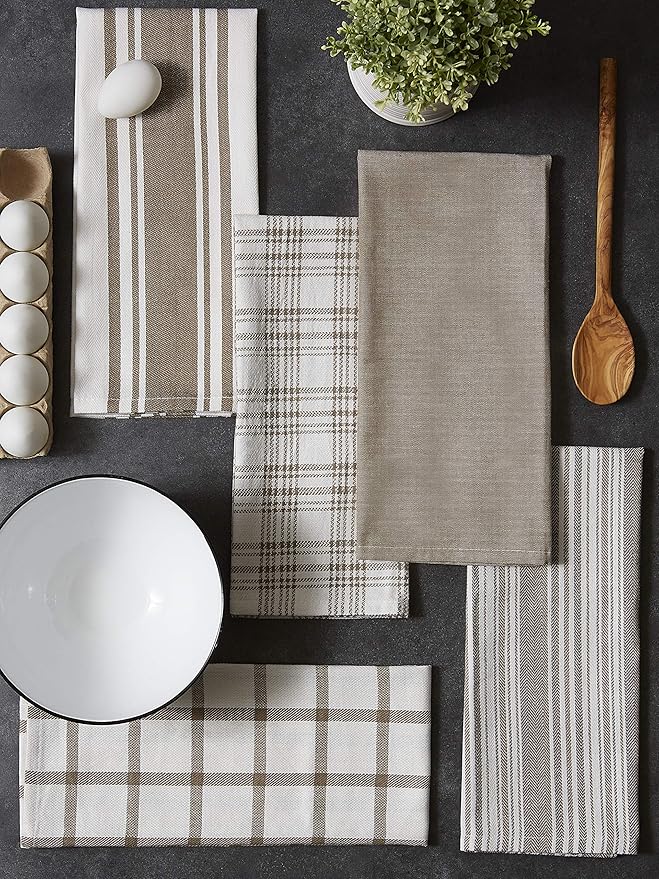 DII Assorted Woven, Kitchen Dishtowel Set, 18x28, Brown, 5 Piece