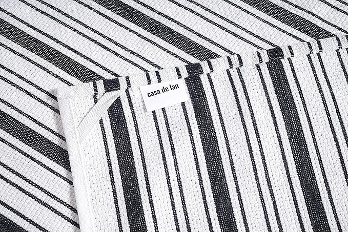 Kitchen Towels Set – Pack of 6 (20’’ x 30’’) Extra Large Premium Cotton Dish Towels for Kitchen – Basket Weave Towels – Absorbent – 100% Cotton – with Hanging Loop – Black
