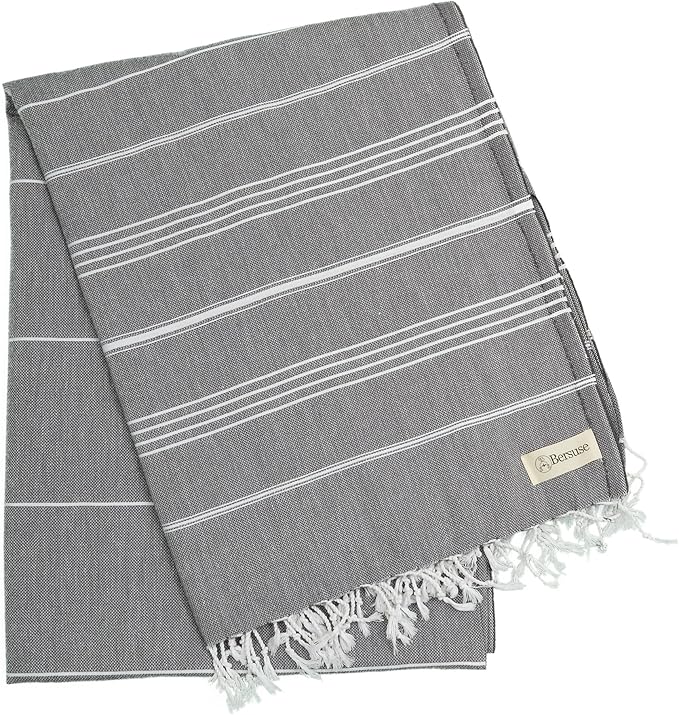 Bersuse Towels Anatolia XL Beach Blanket Throw Blanket Turkish Towel 100% Cotton Extra-Large Quick-Dry Lightweight Premium Peshtemal Towel - 61x82 Inches, Anthracite (Set of 6)
