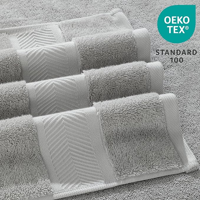 Simple&Opulence Premium 100% Cotton Towel Set 6 Piece，Soft Absorbent Towels for Bathroom,Hotel and Spa,2 Bath Towels 28"x55" 2 Hand Towels 16"x28" & 2 Washcloths 12"x12" (Light Grey)