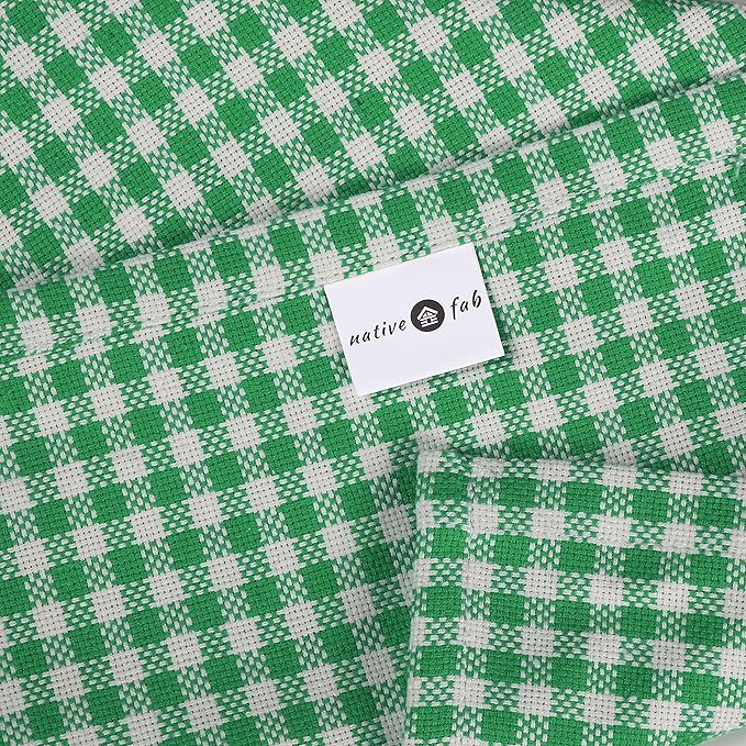 Native Fab Green Gingham Easter Cloth Napkins Set of 12-100% Cotton Mini Checkered (16"x16") Spring Dinner Napkins - Soft, Absorbent Table Decor - Washable Reusable Bulk Fabric Napkins, Grass Green