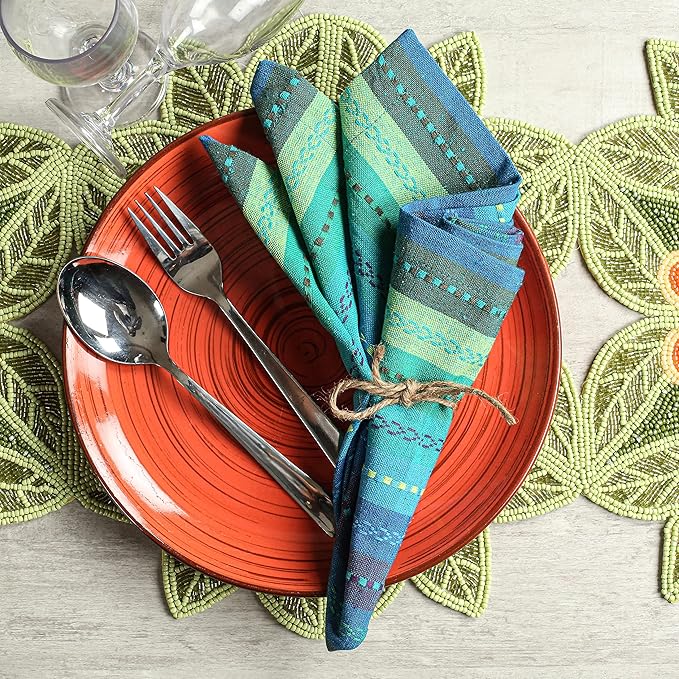 Lightnpro Salsa Stripes Cloth Napkins Set of 12 – Wedding, Christmas & Holiday Table Napkins, Machine Washable Cloth Napkins for Special Occasions & Everyday Use - 18x18 Inch Teal Multi