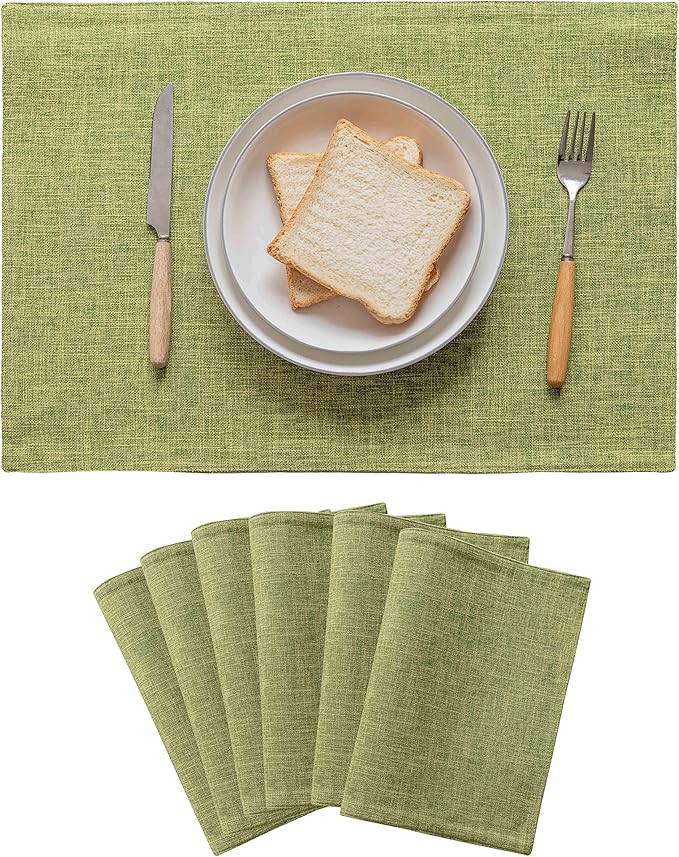 Home Brilliant Green Placemat Set of 6 Washable Place Mats Placemats Heat Resistant Table Mats for Wooden Table Dinner Spring Decor, Lime Green