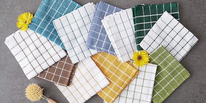 DII Basic Terry Collection Windowpane Dishcloth Set, 12x12, Stonewash Blue, 6 Piece