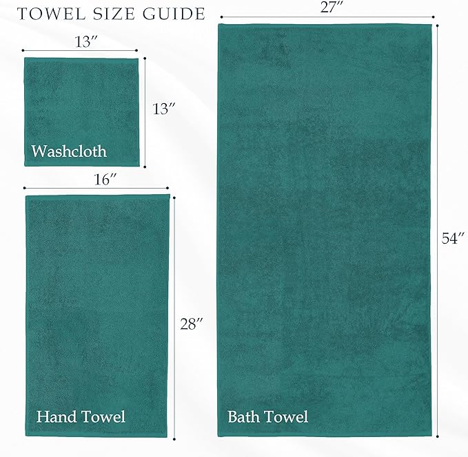 Mocassi Luxury 100% Turkish Cotton 6-Piece Towel Set - Ultra Soft, Quick Dry Highly Absorbent Premium Spa Hotel Quality Bath Towels, Includes 2 Bath Towels, 2 Hand Towels and 2 Washcloths, Turquoise
