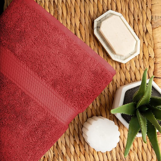 Superior Egyptian Cotton Pile 10 Piece Towel Set, Includes 2 Bath, 4 Hand, 4 Face Towels/ Washcloths, Ultra Soft Luxury Towels, Thick Plush Essentials, Guest Bath, Spa, Hotel Bathroom, Red
