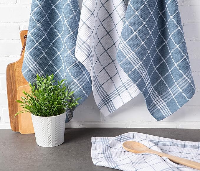 DII Waffle Weave Kitchen Collection, 100% Cotton, Kitchen Set, Blue 8 Piece