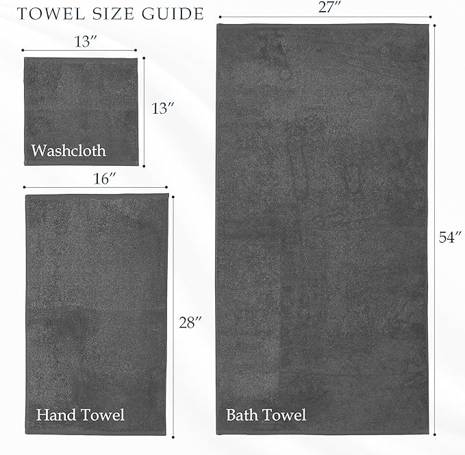 Mocassi Luxury 100% Turkish Cotton 6-Piece Towel Set - Ultra Soft, Quick Dry Highly Absorbent Premium Spa Hotel Quality Bath Towels, Includes 2 Bath Towels, 2 Hand Towels and 2 Washcloths, Gray
