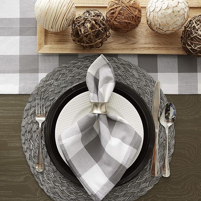 DII Buffalo Check Collection, Classic Farmhouse Cloth Napkin Set, 20x20, Gray & White, 6 Piece
