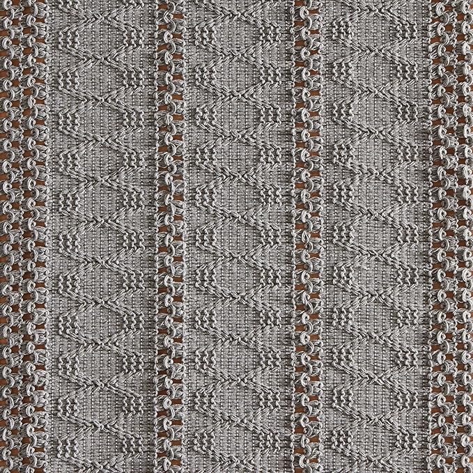 ZeeMart Macrame Style Boho Table Runner, Grey Table Runners 48 Inches Long, Farmhouse Woven Home Decor, 12x48 Inch, Grey