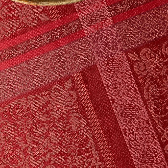 Benson Mills Ravenna Yarn Dyed Jacquard Heavyweight Fabric Table Cloth, Everyday, Parties, Weddings, Holiday, Winter and Christmas Tablecloth (60" x 144" Rectangular, Red)