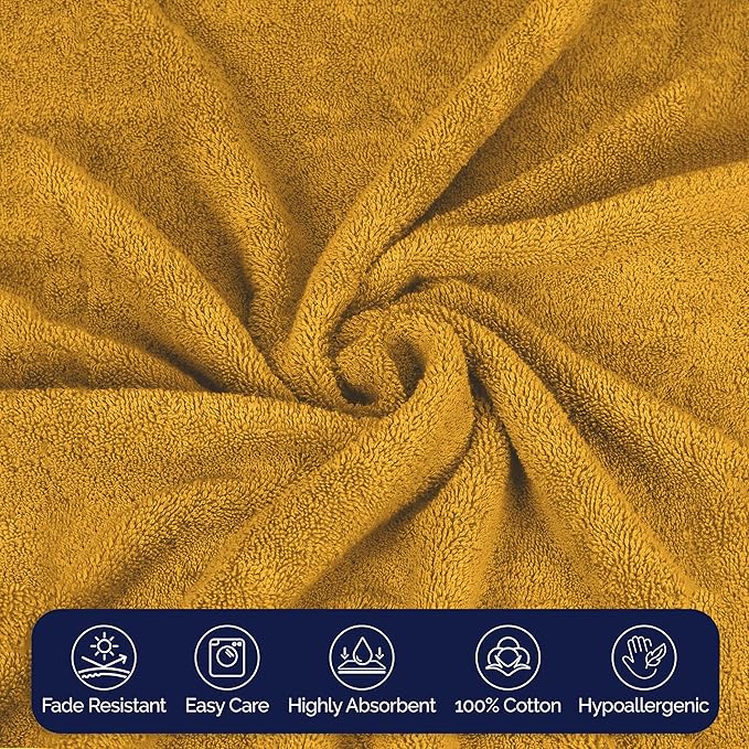 Elegant Comfort Premium Cotton 8-Piece Towel Set, Includes 4 Washcloths, 2 Hand Towels and 2 Bath Towels, 100% Turkish Cotton - Highly Absorbent and Super Soft Towels for Bathroom, Gold