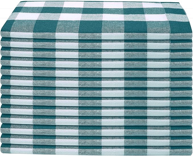 Napkin 100% Cotton Cloth Napkin Decorative Washable Gingham Buffalo Check Plaid Napkins Set of 12 for Home, Kitchen, Dining, Cocktail Parties & Camping - Teal White (18”X18”)