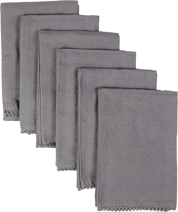 TARAN LIVING Hand Towels 100% Cotton Solid Kitchen Dish Cloths 18"x 28", Grey, Pack of 6 Decor Kitchen Hand Towel Reusuable Dish Towel for Cleaning & Drying Tea Towels Set with Hanging Loop