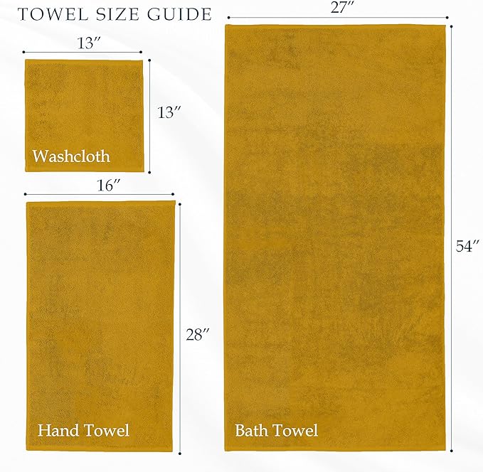 Mocassi Luxury 100% Turkish Cotton 6-Piece Towel Set - Ultra Soft, Quick Dry Highly Absorbent Premium Spa Hotel Quality Bath Towels, Includes 2 Bath Towels, 2 Hand Towels and 2 Washcloths, Gold