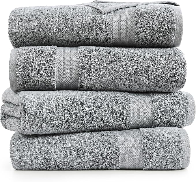 LANE LINEN 100% Pure Cotton Bath Sheets Set of 4 (35"x66") - Ring Spun, Ultra Soft, Skin Friendly & Highly Absorbent Extra Large Towel - Multipurpose Premium Hotel Quality Bathroom Towels - Space Grey