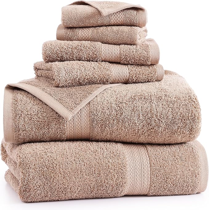 LANE LINEN 100% Cotton Towels Set - 6 Piece value pack - Soft, Absorbent & Durable - 2 Bath, 2 Washcloths, 2 Hand Towels for Bathroom - Ideal for Home, Spa & Gym - Quality You Can Trust - Taupe