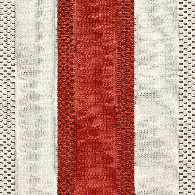 ZeeMart Macrame Style Bicolor Stitching Table Runner, 14 x 108 Inch Orange/Ivory, Boho Burnt Orange Fall Table Runners 108 Inches Long, Farmhouse Woven Fall Home Decor