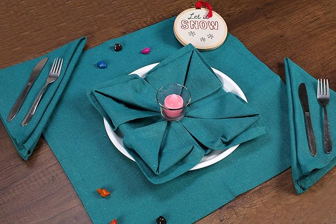 Ramanta Home Teal Cotton Dinner Napkins Set of 12, 18x18 Inch 100% Cotton Cloth Napkins, Reusable Fabric Table Napkins for Everyday Dining, Parties, Weddings, Spring & Easter Table Décor Washable