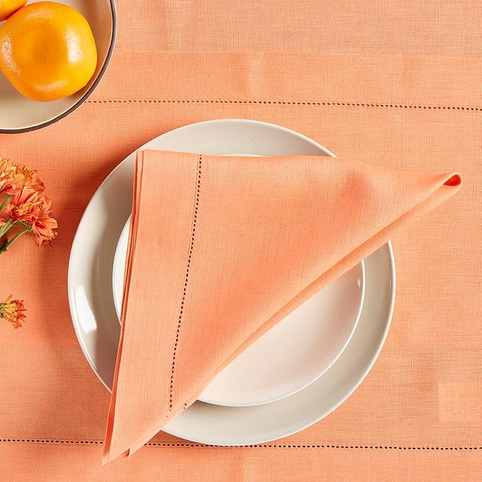 Solino Home Linen Cloth Napkins Set of 4-100% Pure Linen Coral Dinner Napkins 20 x 20 Inch for Mothers Day, Spring, Summer - Classic Hemstitch, Handcrafted and Machine Washable