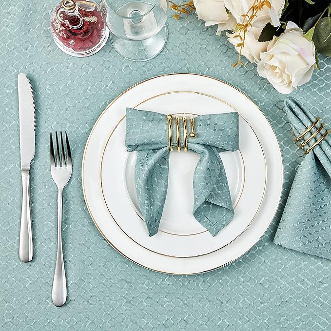 Cloth Napkins Set of 8 – Square 17x17 Inch Jacquard Fabric Polyester Washable Reusable Cloth Napkins for Kitchen Dinner Dining Restaurants Wedding Party Banquet Table (Turquoise)