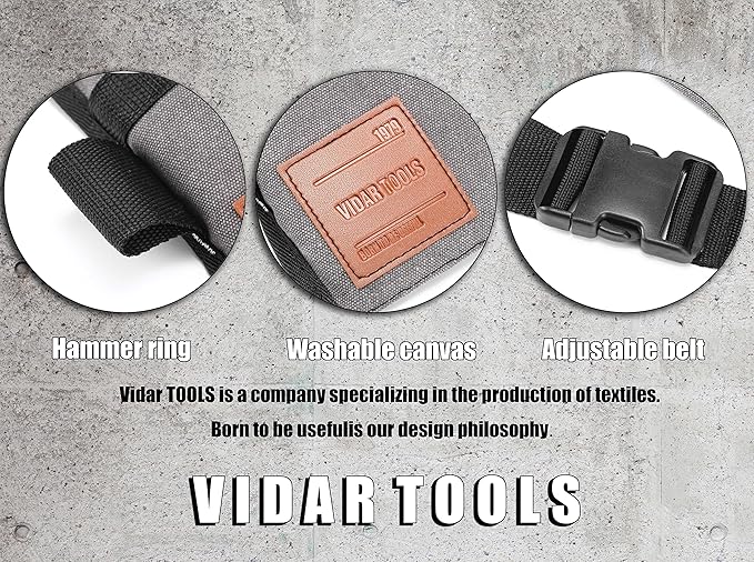VIDAR TOOLS 6-Pocket Single Side Tool Belt Pouch/Utility Belt Bag/Tool Apron for Carpenter/Gardening/Waist .Durable Canvas Construction.Comfortable Adjustable Belt.Light Weight (grey)