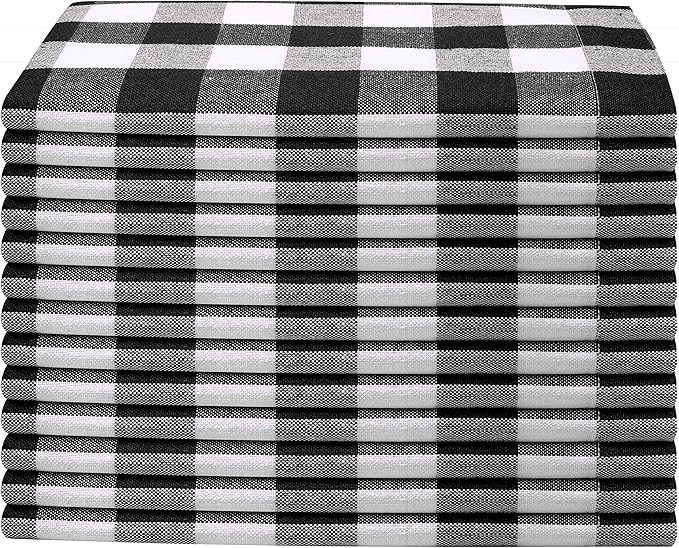 Napkins 100% Cotton Decorative Napkin Washable Gingham Buffalo Check Plaid Cloth Napkins Set of 12 for Home, Wedding, Restaurant, Buffet Party & Camping - Black White (18”X18”)
